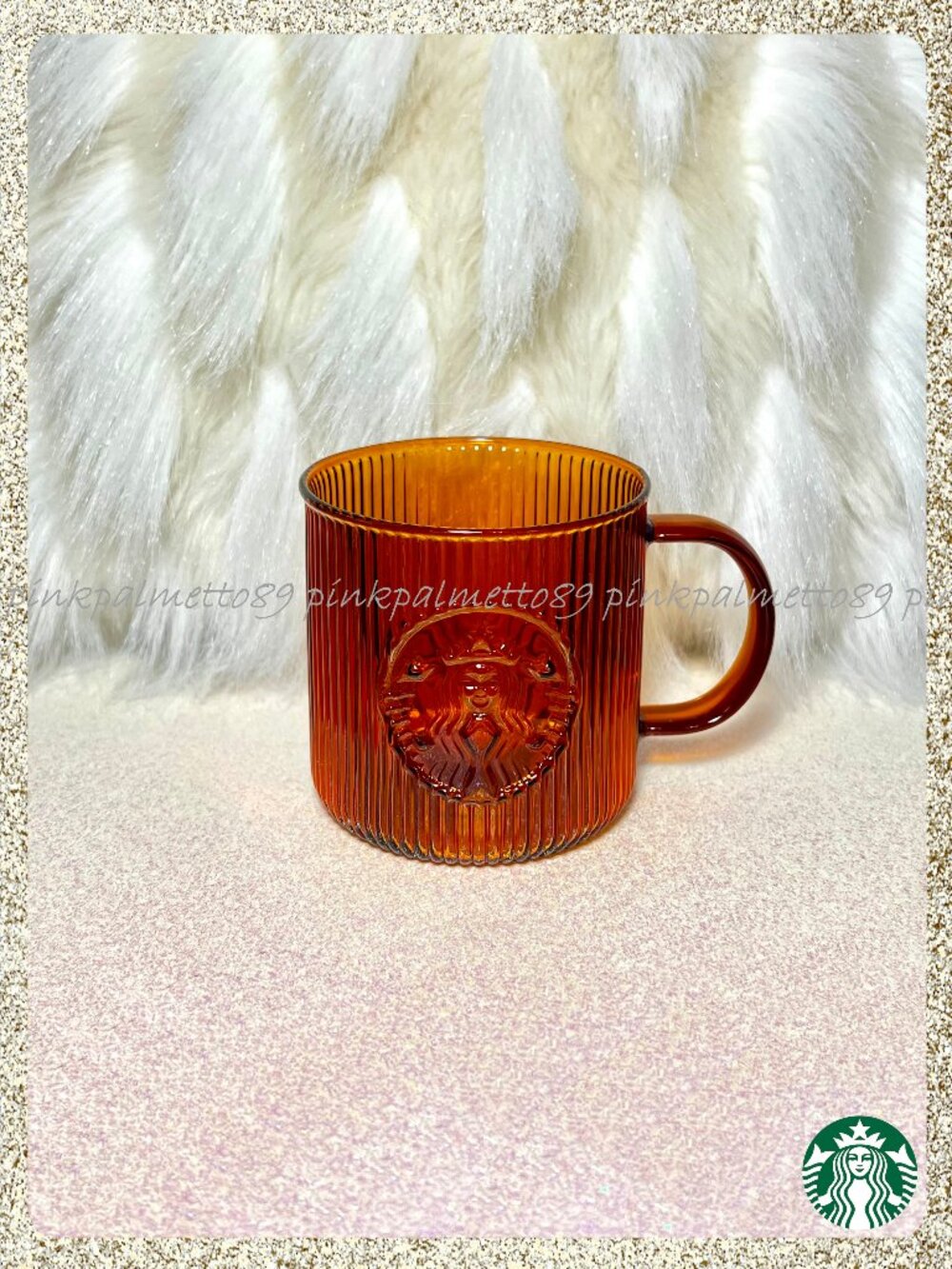 🧡 LAST ONE! NWT 2025 Starbucks Amber Ribbed | Pleated 14oz Glass Mug